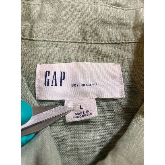 Gap Women’s Boyfriend Fit Linen Blend Button Up Shirt Pocket Sage Green Size L - Picture 2 of 7